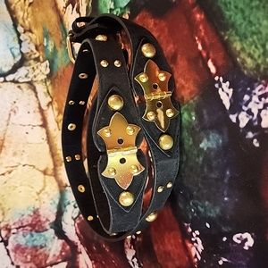 💋Make Offer! Unique Vintage Hinged and Studded Belt Black and Gold